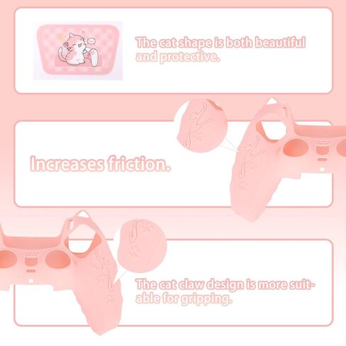 Pink Controller Skin Set for PS5, Cute Cat Paw Anti-Slip Silicone Cover Case for PS5 Wireless Controller Accessories Protective Shell with Thumb Grips & Touchpad Sticker, Girls Gamer Gifts in Saudi Arabia