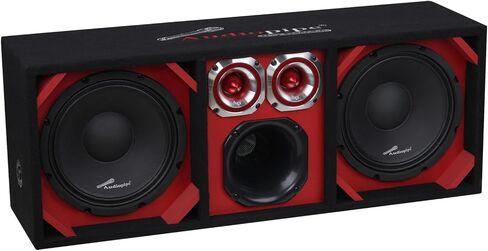 حاوية صوت السيارة ذات فتحات تهوية عالية الأداء من Audiopipe (AP-CHU-1028RED)، مكبرات صوت مزدوجة 10 بوصة، ذروة 1000 وات، نطاق متوسط ​​6 × 6، مكبرات صوت مزدوجة، نظام MDF 4 أوم مع كابل فصل سريع in Kuwait
