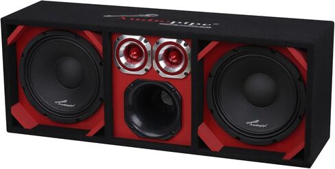 حاوية صوت السيارة ذات فتحات تهوية عالية الأداء من Audiopipe (AP-CHU-1028RED)، مكبرات صوت مزدوجة 10 بوصة، ذروة 1000 وات، نطاق متوسط ​​6 × 6، مكبرات صوت مزدوجة، نظام MDF 4 أوم مع كابل فصل سريع in Kuwait