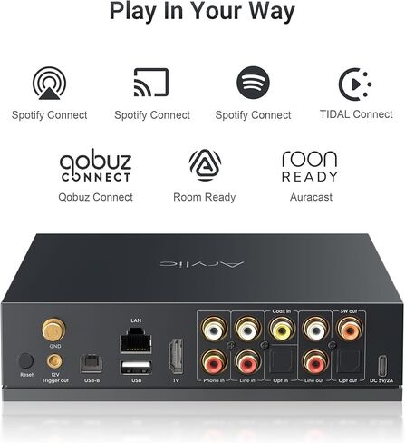 مشغل موسيقى Arylic LP100، بلوتوث لاسلكي 5.4 وWiFi Audio Preamp مع AirPlay 2، Google Cast، Spotify/Tidal/Qobuz Connect، Auracast، HDMI eARC، مدخلات بصرية/تناظرية، 192 كيلو هرتز/24 بت عالي الدقة in Kuwait