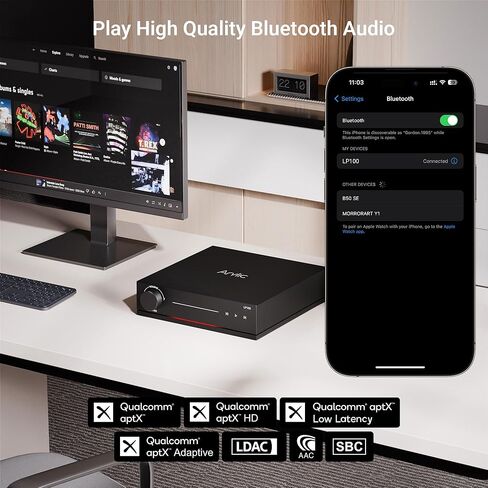 مشغل موسيقى Arylic LP100، بلوتوث لاسلكي 5.4 وWiFi Audio Preamp مع AirPlay 2، Google Cast، Spotify/Tidal/Qobuz Connect، Auracast، HDMI eARC، مدخلات بصرية/تناظرية، 192 كيلو هرتز/24 بت عالي الدقة in Kuwait