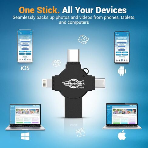 ThePhotoStick® Omni X 128GB Secure Photo & Video Backup and Transfer, Gift for Mom, Digital File Organization, USB Multiport Connection for Phones, Tablets and Computers, External Storage in Saudi Arabia