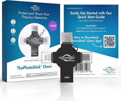 ThePhotoStick® Omni X 128GB Secure Photo & Video Backup and Transfer, Gift for Mom, Digital File Organization, USB Multiport Connection for Phones, Tablets and Computers, External Storage in Saudi Arabia