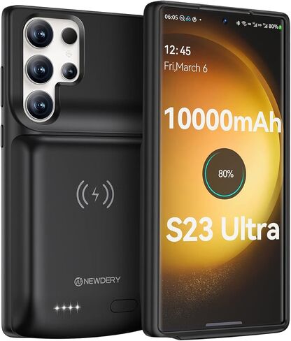حافظة بطارية NEWDERY بقدرة 10000 مللي أمبير في الساعة لهاتف Galaxy S23 Ultra، حافظة شحن لاسلكية Qi، دعم مزامنة البيانات، حزمة بطارية واقية محمولة قابلة لإعادة الشحن لهاتف Samsung S23 Ultra 5G 6.8 بوصة أسود in Kuwait