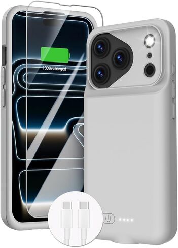 حافظة بطارية GIN FOXI لهاتف iPhone 17 Pro، شاحن علبة شحن 8500 مللي أمبير في الساعة، حزمة بطارية قوية وخفيفة الوزن للغاية 15 وات، صندوق عصير TPU قابل لإعادة الشحن سريع ومضاد للسقوط لهاتف iPhone 17 Pro (6.3 بوصات) أسود in Kuwait