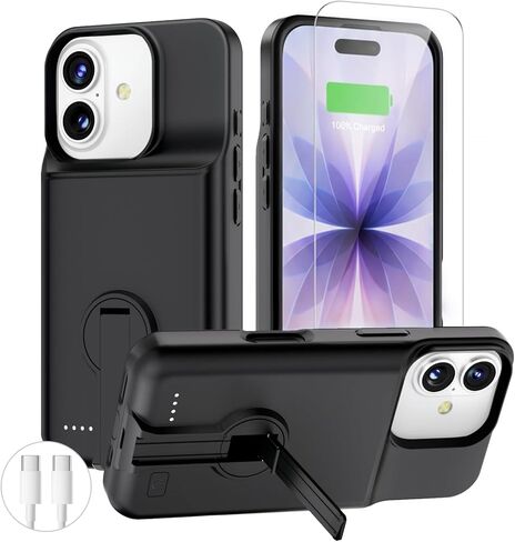 BOPPS 2025 حافظة بطارية جديدة لهاتف iPhone 17 مع حامل، غطاء شاحن ممتد نحيف للغاية 8500 مللي أمبير قابل لإعادة الشحن وقوي لهاتف iPhone 17 حافظة شحن - 6.3 بوصة أسود in Saudi Arabia