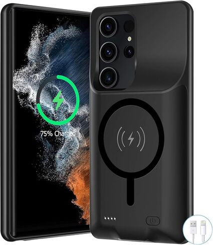 Battery Case for Galaxy S24 Ultra, Upgraded 12000mAh Battery Pack Rechargeable Charger Case with Wireless Charging Compatible for Galaxy S24 Ultra(6.8 inch) External Charging Cover (Black) in Saudi Arabia