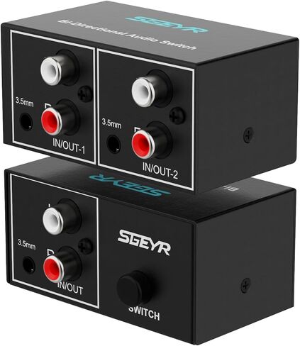 محول SGEYR RCA 2 في 1 خارج RCA محدد 3.5 مم Aux + RCA L/R محول صوت ستيريو ثنائي الاتجاه A/B محول صوت تناظري جراب معدني أسود in Kuwait