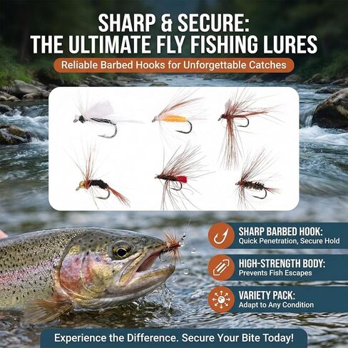 Outus 90 Pcs Fly Fishing Flies Kit Assortment for Trout Bass Salmon - Hand Tied Dry Wet Nymph Streamer Flies Set with 6 Classic Patterns & Sizes #10#12#14, Fly Box Refill Fishing Lures Sets Tackle in Saudi Arabia