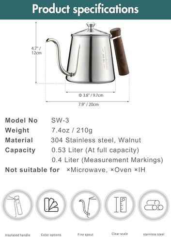 CAMPINGMOON Camping Kettle Coffee Pot – Mini Kettle, Drip Pot, 530cc Capacity, Stainless Steel 304, One-Piece Construction, Direct Fire Compatible SW-3 in Saudi Arabia