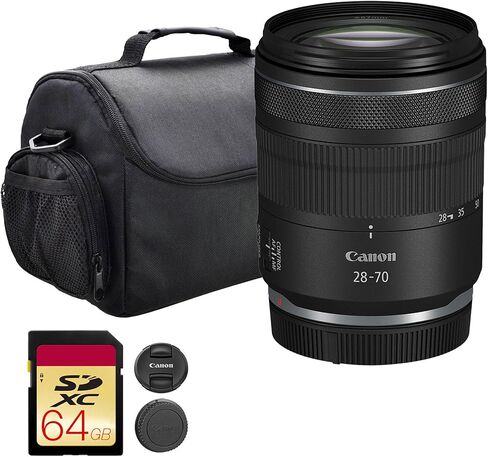 Canon RF 28-70mm f/2.8 هي عدسة STM | عدسة تكبير قياسية بفتحة f/2.8 ساطعة، وتثبيت الصورة، وتركيز تلقائي STM سلس للصور الشخصية وحفلات الزفاف والسفر (6535C002) | يتضمن حقيبة + ذاكرة 64 جيجابايت in Kuwait