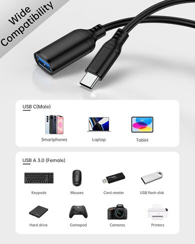 USB C to USB Adapter with Cable, Type C Male to USB-A Female 5Gbps Data Transfer Converter for Flash Drive/Card Reader/External Hard Drive, iPhone 17e/17 Pro Max/16/15, iPad, Galaxy USB C OTG Adapter in Saudi Arabia