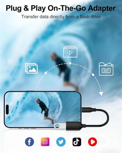USB C to USB Adapter with Cable, Type C Male to USB-A Female 5Gbps Data Transfer Converter for Flash Drive/Card Reader/External Hard Drive, iPhone 17e/17 Pro Max/16/15, iPad, Galaxy USB C OTG Adapter in Saudi Arabia