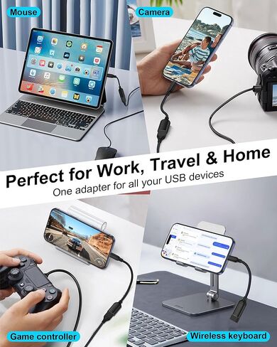 USB C to USB Adapter with Cable, Type C Male to USB-A Female 5Gbps Data Transfer Converter for Flash Drive/Card Reader/External Hard Drive, iPhone 17e/17 Pro Max/16/15, iPad, Galaxy USB C OTG Adapter in Saudi Arabia
