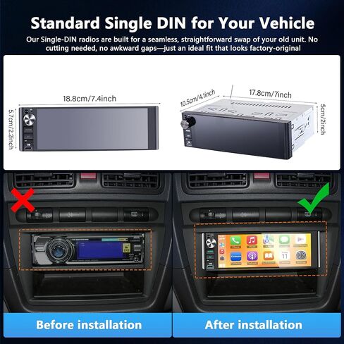 ستيريو سيارة LSLYA أحادي الدين مع Apple CarPlay وAndroid Auto اللاسلكي - خرج 240 وات، 2 منافذ مضخم صوت، 4 قنوات RCA، USB، بلوتوث، SWC، دعم الكاميرا الأمامية والنسخ الاحتياطي - حجم DIN فردي قياسي in Kuwait
