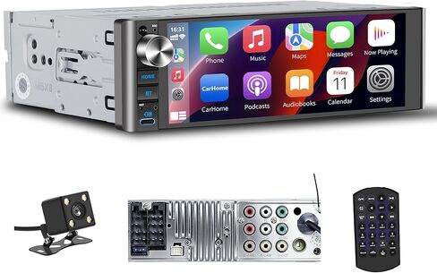 LSLYA Single Din Car Stereo with Wireless Apple CarPlay & Android Auto – 240W Output, 2 Subwoofer Ports, 4-Channel RCA, USB, Bluetooth, SWC, Support Front & Backup Camera – Standard Single DIN Size in Kuwait