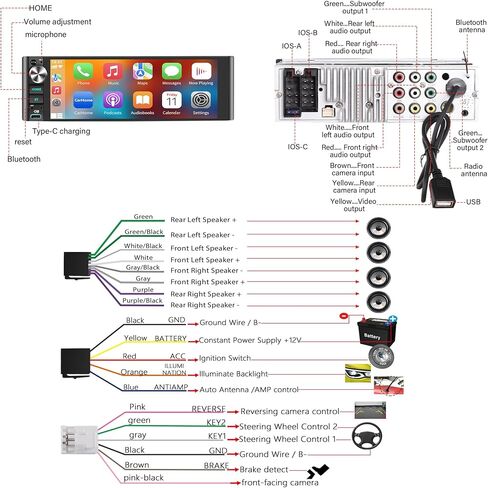 ستيريو سيارة LSLYA أحادي الدين مع Apple CarPlay وAndroid Auto اللاسلكي - خرج 240 وات، 2 منافذ مضخم صوت، 4 قنوات RCA، USB، بلوتوث، SWC، دعم الكاميرا الأمامية والنسخ الاحتياطي - حجم DIN فردي قياسي in Kuwait