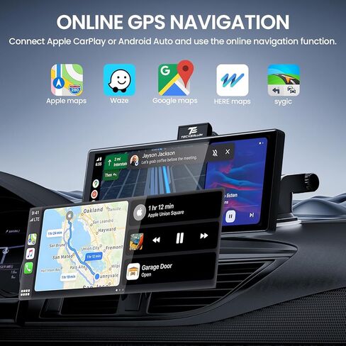 شاشة TECXERLLON المحمولة Apple CarPlay مقاس 10.26 بوصة للسيارة، وتشغيل السيارة اللاسلكية وAndroid Auto، وكاميرا داش 4K وكاميرا احتياطية 1080 بكسل، وOTA، ونظام تحديد المواقع العالمي (GPS)، والتحكم الصوتي، ووصلة المرآة in Kuwait