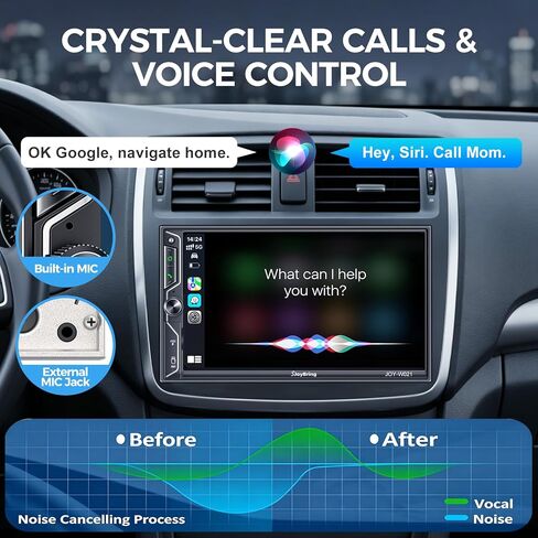 ستيريو سيارة SJoyBring مقاس 7 بوصات QLED مزدوج Din متوافق مع Apple CarPlay وAndroid Auto، ومضخم صوت مزدوج 240 وات 4.2CH، وكاميرا داش وكاميرا احتياطية متضمنة، بلوتوث، ميرورلينك، راديو سيارة FM/AM in Kuwait