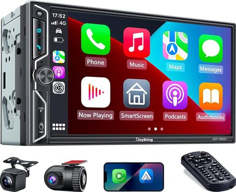 7" QLED Double Din Car Stereo Compatible with Wireless Apple CarPlay & Android Auto, 240W 4.2CH Dual Subwoofer Out, Dash Cam & Backup Camera Included, Bluetooth, Mirrorlink, FM/AM Car Radio in Saudi Arabia