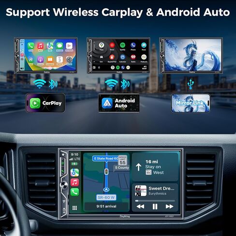 7" QLED Double Din Car Stereo Compatible with Wireless Apple CarPlay & Android Auto, 240W 4.2CH Dual Subwoofer Out, Dash Cam & Backup Camera Included, Bluetooth, Mirrorlink, FM/AM Car Radio in Saudi Arabia