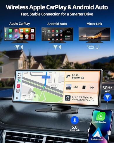 شاشة Apple CarPlay مقاس 11.5 بوصة للسيارة، تشغيل السيارة المحمول وستيريو السيارة بشاشة تعمل باللمس بنظام Android التلقائي مع التحكم في التطبيق، كاميرا داش كام 4K 1080P، كاميرا احتياطية 1080P، نظام تحديد المواقع العالمي (GPS)، التحكم الصوتي، وصلة مرآة FM ل in Saudi Arabia
