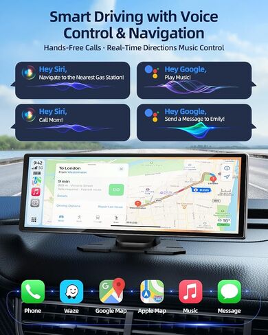 شاشة Apple CarPlay مقاس 11.5 بوصة للسيارة، تشغيل السيارة المحمول وستيريو السيارة بشاشة تعمل باللمس بنظام Android التلقائي مع التحكم في التطبيق، كاميرا داش كام 4K 1080P، كاميرا احتياطية 1080P، نظام تحديد المواقع العالمي (GPS)، التحكم الصوتي، وصلة مرآة FM ل in Saudi Arabia