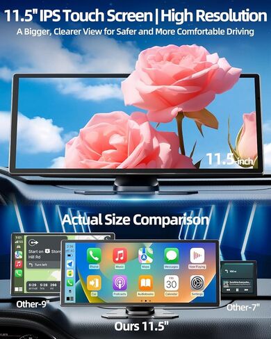 شاشة Apple CarPlay مقاس 11.5 بوصة للسيارة، تشغيل السيارة المحمول وستيريو السيارة بشاشة تعمل باللمس بنظام Android التلقائي مع التحكم في التطبيق، كاميرا داش كام 4K 1080P، كاميرا احتياطية 1080P، نظام تحديد المواقع العالمي (GPS)، التحكم الصوتي، وصلة مرآة FM ل in Saudi Arabia