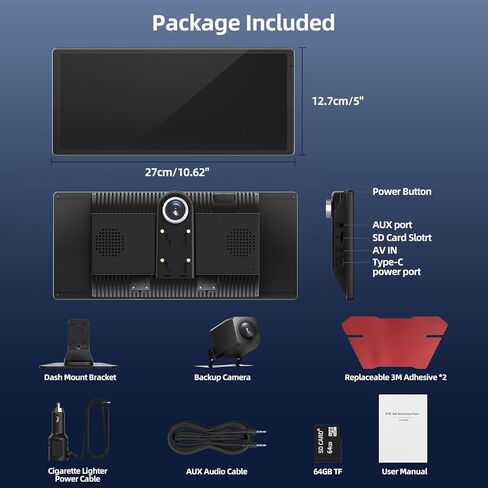شاشة Apple CarPlay مقاس 11.5 بوصة للسيارة، تشغيل السيارة المحمول وستيريو السيارة بشاشة تعمل باللمس بنظام Android التلقائي مع التحكم في التطبيق، كاميرا داش كام 4K 1080P، كاميرا احتياطية 1080P، نظام تحديد المواقع العالمي (GPS)، التحكم الصوتي، وصلة مرآة FM ل in Saudi Arabia