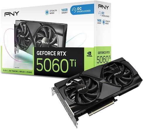 PNY NVIDIA GeForce RTX™ 5060 Ti OC Dual Fan, Graphics Card (16GB GDDR7, 128-bit, Boost Speed: 2692 MHz, SFF-Ready, PCIe® 5.0, HDMI®/DP 2.1) (Renewed) in Saudi Arabia