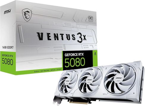 msi Gaming RTX 5080 16G Ventus 3X OC White Graphics Card (16GB GDDR7, 256-bit, Extreme Clock TBD MHz, DisplayPort x 3 2.1a, HDMI 2.1b, NVIDIA Blackwell Architecture) in Saudi Arabia