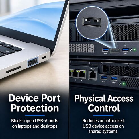 PortPlugs USB-A Port Blocker 10 Pack مع مفتاح، نظام قفل ثنائي النقاط، أقفال معدنية من سبائك الزنك تمنع الوصول غير المصرح به وسرقة البيانات، أمان عالي لأجهزة الكمبيوتر المحمولة وأجهزة الكمبيوتر المكتبية ومحطات العمل، أسود in Kuwait