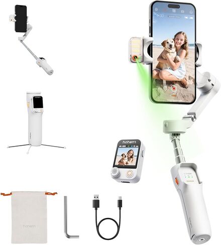 Hohem iSteady V3 Ultra Gimbal Stabilizer for iPhone، Phone Gimbal مع تتبع AI وضوء ثنائي التعبئة مدمج وقضيب قابل للتمديد وحامل ثلاثي القوائم، جهاز تحكم عن بعد قابل للفصل، مثبت لتسجيل الفيديو (أسود) in Kuwait