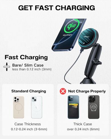 APPS2Car for Magsafe Car Mount Charger Tri-Pivot Magnetic Wireless Cup Holder Phone Mount for Car Truck with Cooling Fan Fast Charging for iPhone 15 14 13 12 Series Magsafe Case [with Car Adapter] in Saudi Arabia
