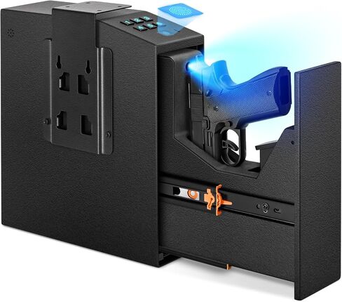 Biometric Gun Safe for Handgun, 0.1 Seconds Quick Access Auto Sliding Door Slider Pistol Safe, Fingerprint Bedside Nightstand Wall Gun Safe Mounted Lock Case, for Home Bed Side Desk Office in Saudi Arabia