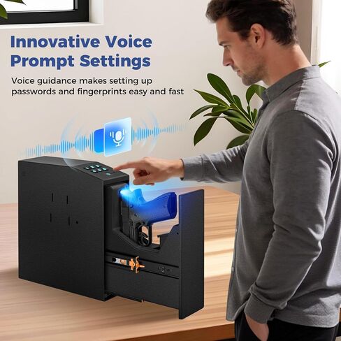 Biometric Gun Safe for Handgun, 0.1 Seconds Quick Access Auto Sliding Door Slider Pistol Safe, Fingerprint Bedside Nightstand Wall Gun Safe Mounted Lock Case, for Home Bed Side Desk Office in Saudi Arabia
