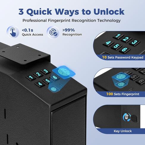 Biometric Gun Safe for Handgun, 0.1 Seconds Quick Access Auto Sliding Door Slider Pistol Safe, Fingerprint Bedside Nightstand Wall Gun Safe Mounted Lock Case, for Home Bed Side Desk Office in Saudi Arabia
