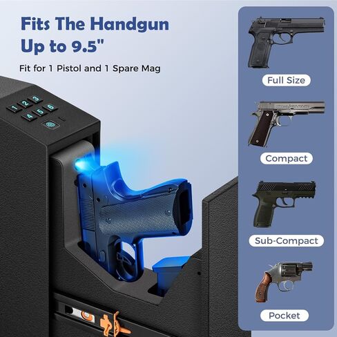 Biometric Gun Safe for Handgun, 0.1 Seconds Quick Access Auto Sliding Door Slider Pistol Safe, Fingerprint Bedside Nightstand Wall Gun Safe Mounted Lock Case, for Home Bed Side Desk Office in Saudi Arabia