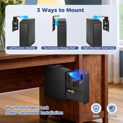 Biometric Gun Safe for Handgun, 0.1 Seconds Quick Access Auto Sliding Door Slider Pistol Safe, Fingerprint Bedside Nightstand Wall Gun Safe Mounted Lock Case, for Home Bed Side Desk Office in Saudi Arabia