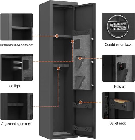 Heavy-Duty 3-5 Gun Safe for Rifles and Pistols, Gun Cabinet with Removable Racks for Home, Gun Storage Locker with Electronic Lock & LED Alarm Light, Fully Assembled Rifle Safe, 52’H in Saudi Arabia