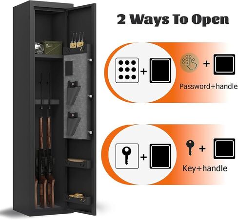 Heavy-Duty 3-5 Gun Safe for Rifles and Pistols, Gun Cabinet with Removable Racks for Home, Gun Storage Locker with Electronic Lock & LED Alarm Light, Fully Assembled Rifle Safe, 52’H in Saudi Arabia