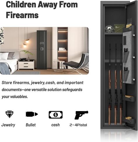 Heavy-Duty 3-5 Gun Safe for Rifles and Pistols, Gun Cabinet with Removable Racks for Home, Gun Storage Locker with Electronic Lock & LED Alarm Light, Fully Assembled Rifle Safe, 52’H in Saudi Arabia