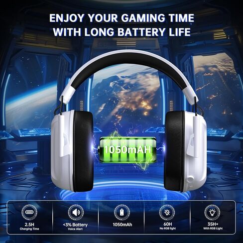 RYR Wireless Gaming Headset for Xbox Series X|S, Xbox One, PC, PS5/4, Mac, Mobile, Switch, 3D Surround Sound, Bluetooth 5.3, 60H Battery, Gaming Headphones with Detachable Noise Canceling Mic-White in Saudi Arabia
