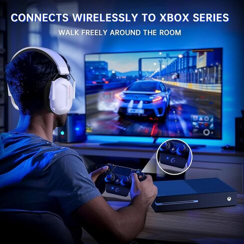 سماعة ألعاب لاسلكية RYR لأجهزة Xbox Series X|S وXbox One وPC وPS5/4 وMac والهاتف المحمول وSwitch وصوت محيطي ثلاثي الأبعاد وبلوتوث 5.3 وبطارية 60 ساعة وسماعات رأس للألعاب مع ميكروفون قابل للفصل لإلغاء الضوضاء - أبيض in Kuwait