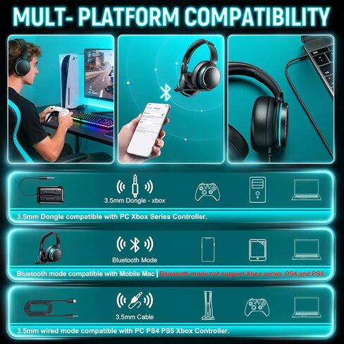 YPBDAN MD33 Wireless Gaming Headset for Xbox Series X|S, Xbox One, PS5, PC – 60H Playtime Bluetooth Headphones with Noise Canceling Mic, 3D Surround in Saudi Arabia