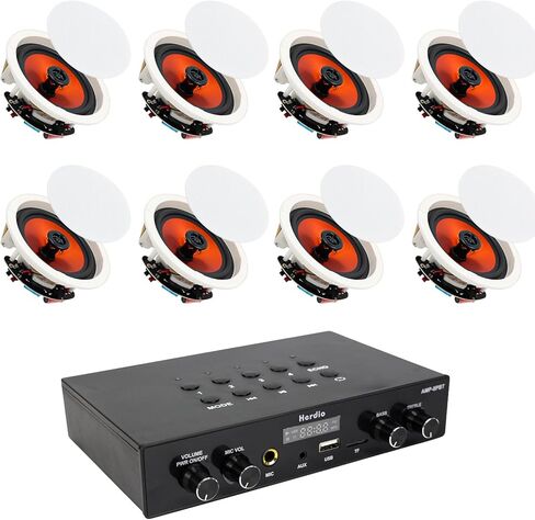 Herdio 6.5" Bluetooth Ceiling Speakers with 8-Channel 4-Zone Amplifier Set, Support Bluetooth 5.4 & Independent Power ON/Off Function for Home Theater, Multi-Room Audio System (8 Speakers) in Saudi Arabia