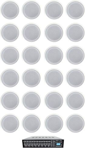 Rockville CC80T Bundle: (24) 8 in White 70V Ceiling Speakers, Rock Matrix 4 Zone 70V Commercial Amplifier with Matrix Source Routing, for Restaurants and Bars, 25-Items in Saudi Arabia