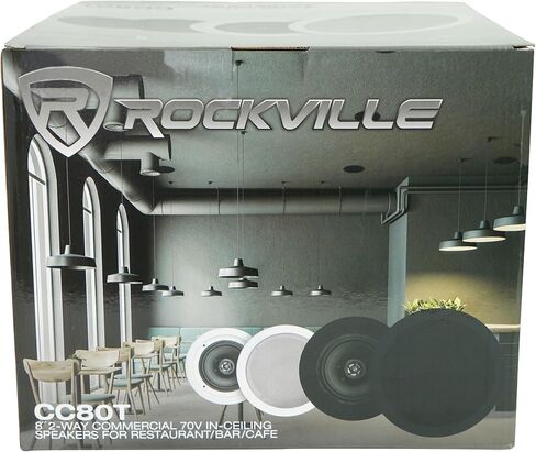 Rockville CC80T Bundle: (24) 8 in White 70V Ceiling Speakers, Rock Matrix 4 Zone 70V Commercial Amplifier with Matrix Source Routing, for Restaurants and Bars, 25-Items in Saudi Arabia