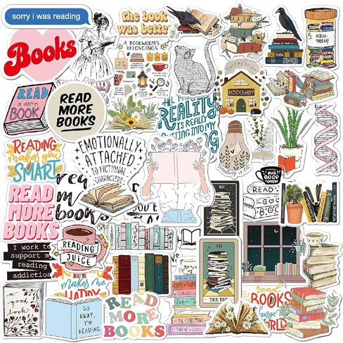Book Stickers | 50Pcs Aesthetic Bookish Reading Stickers for Kindle | Book Lover Gifts for Adults Women | Cute Vinyl Decals for Laptop Water Bottles iPad Readers Journal Scrapbook Phone Waterproof in Saudi Arabia