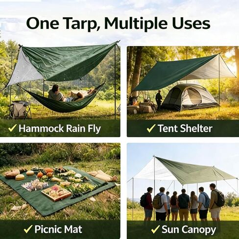 Waterproof Camping Tarp Tent Hammock Rain Fly, Mutifunctional Tent Footprint Lightweight Tarp for Camping, Hiking and Survival Shelter in Saudi Arabia